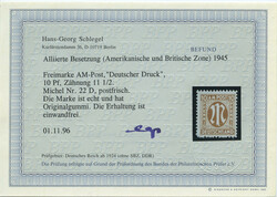 10 Pf. AM-Post 1945, gezähnt "D", postfrisches Prachtstück. ...